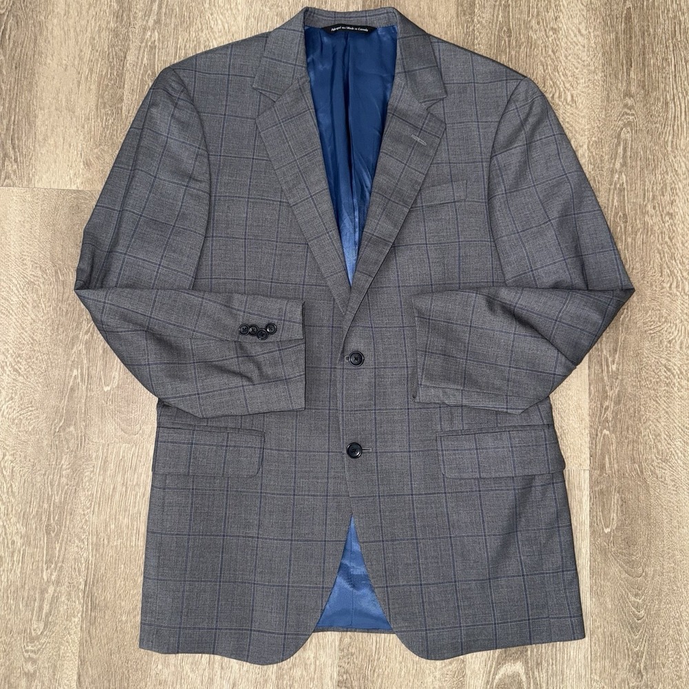 Coppley Gibson Reda Super 110's Wool Blazer Men's 34R Grey Blue Windowpane Check